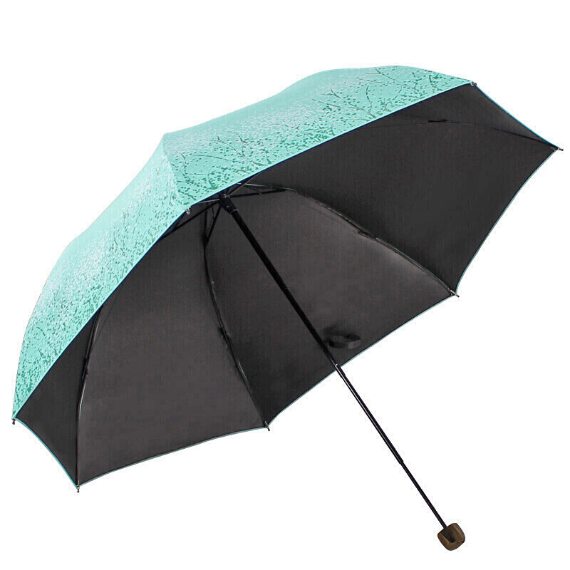 天堂伞 森系女孩黑胶丝印三折超轻蘑菇公主晴雨伞太阳伞 L30134ELCJ 淡绿