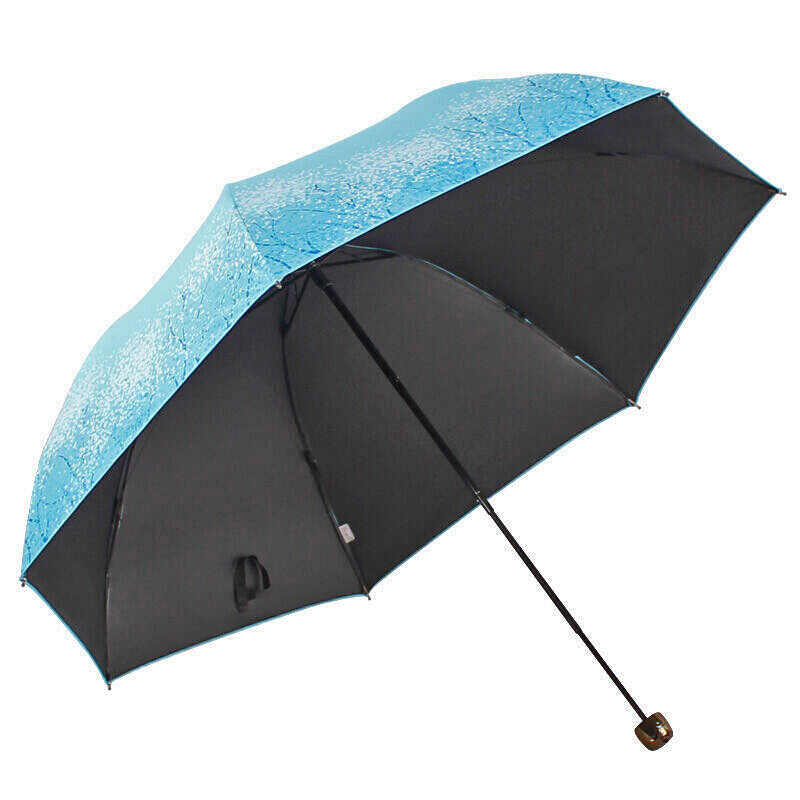 天堂伞 森系女孩黑胶丝印三折超轻蘑菇公主晴雨伞太阳伞 L30134ELCJ 浅蓝
