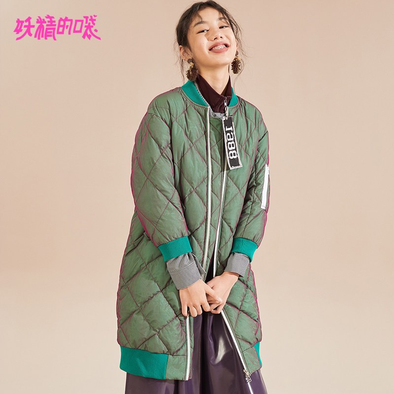 妖精的口袋Y拉链上衣外套冬装2018新款长款保暖白鸭绒羽绒服女R L 吉普赛绿色