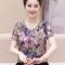 妈妈装夏装短袖T恤中年妇女40-50岁V领碎花小衫中老年上衣薄 XL适合125-135斤 紫色6623