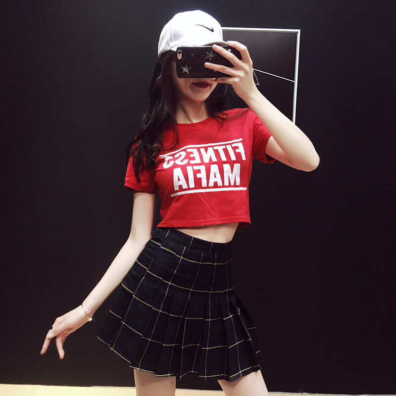 原宿风嘻哈街舞裤jazz练功裤女演出服装跳爵士舞蹈宽松舞蹈健身裤_6 XXL 红色上衣