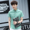夏季薄款格子短袖衬衫男修身韩版青少年休闲衬衣潮流学生寸衣_2_3 XL(125-135斤) 绿色