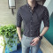 夏季新款男青年韩版英伦修身7分袖衬衫男条纹黑白休闲短袖衬衫男 XL 黑色-七分