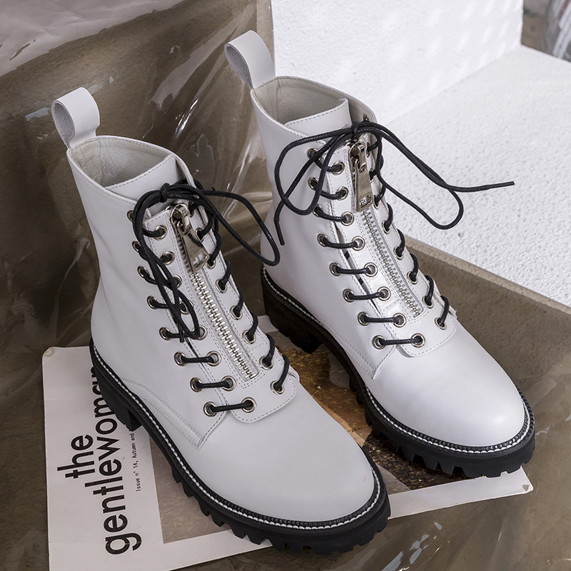 2018秋冬新款牛皮欧美风马丁靴 白色 38码