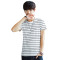韩版男装青春流行条纹潮圆领印花修身薄棉夏季青短袖T恤 L 黑条纹