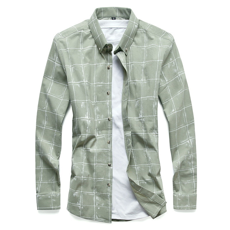 李维犀牛(LEEVIRHINO)2018秋季新品男装商务长袖衬衫男士时尚休闲百搭大格子衬衫青年打底男士衬衣男外套衣服 XL QD9806绿色