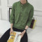 男士春夏薄款休闲格子套头修身韩版七分袖衬衫学生立领打底衬衣潮_1 XL 绿色