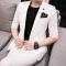 新款纯色中袖西服套装男韩版修身七分袖西装夜店气质男休闲商务潮_1 56（3XL） 白色