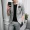 新款纯色中袖西服套装男韩版修身七分袖西装夜店气质男休闲商务潮_1 56（3XL） 白色