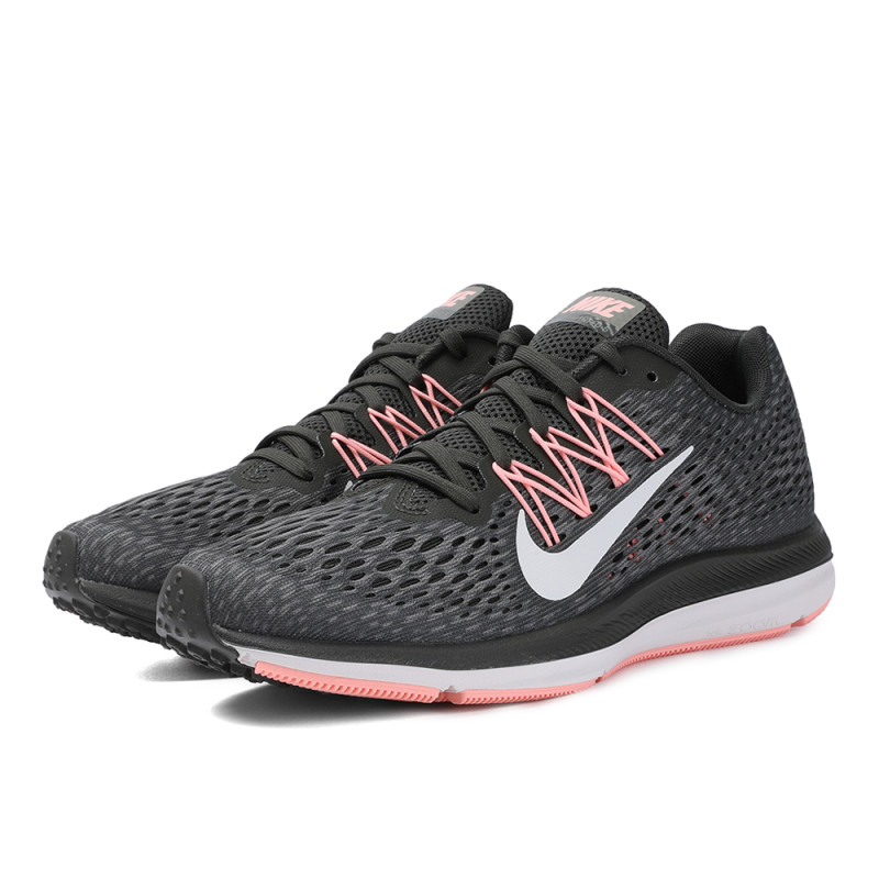 Nike耐克2018年新款女子WMNS NIKE ZOOM WINFLO 5跑步鞋AA7414-004 004碳粉黑/顶峰白/泥灰/煤黑/浅粉 38.5码