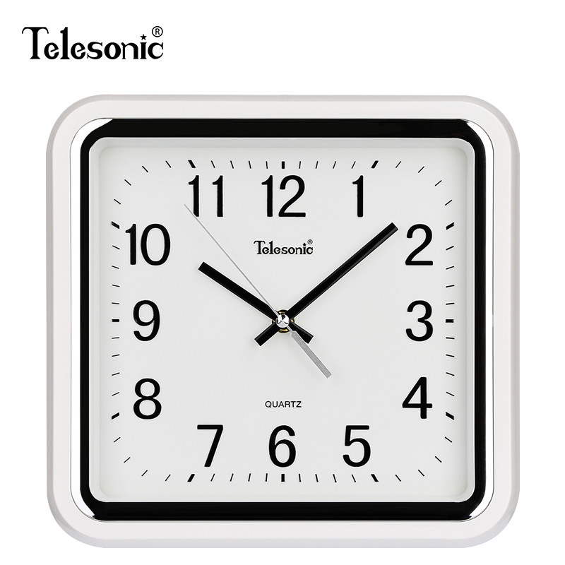 天王星(Telesonic)静音时钟时尚简约创意客厅挂钟 卧室餐厅挂表石英钟 静音扫秒机芯 11英寸方形白色