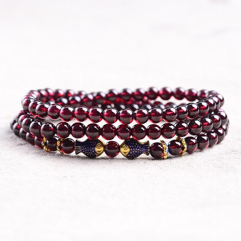 天然酒红石榴石手链多圈女款6A级酒红石榴石三圈3圈手链送女朋友老婆生日礼物送女朋友七夕_2 6A5.5mm【三圈】