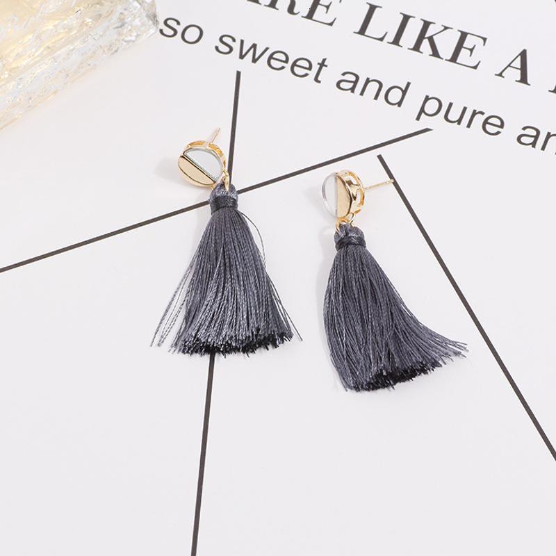 耳钉女款新款韩版时尚手工刻面双面玻璃耳环黑色长款流苏耳饰Z10D745送女朋友七夕情人节_1_2 灰色