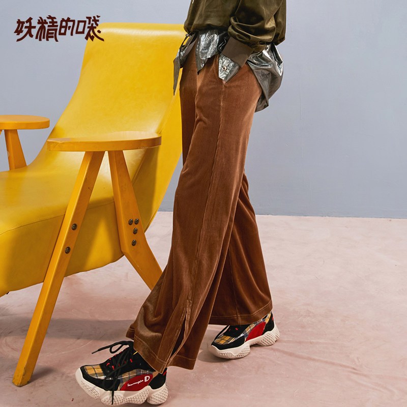妖精的口袋Y工装女宽松裤装欧货秋装2018新款休闲长裤阔腿裤子女Q_2 S 香槟色