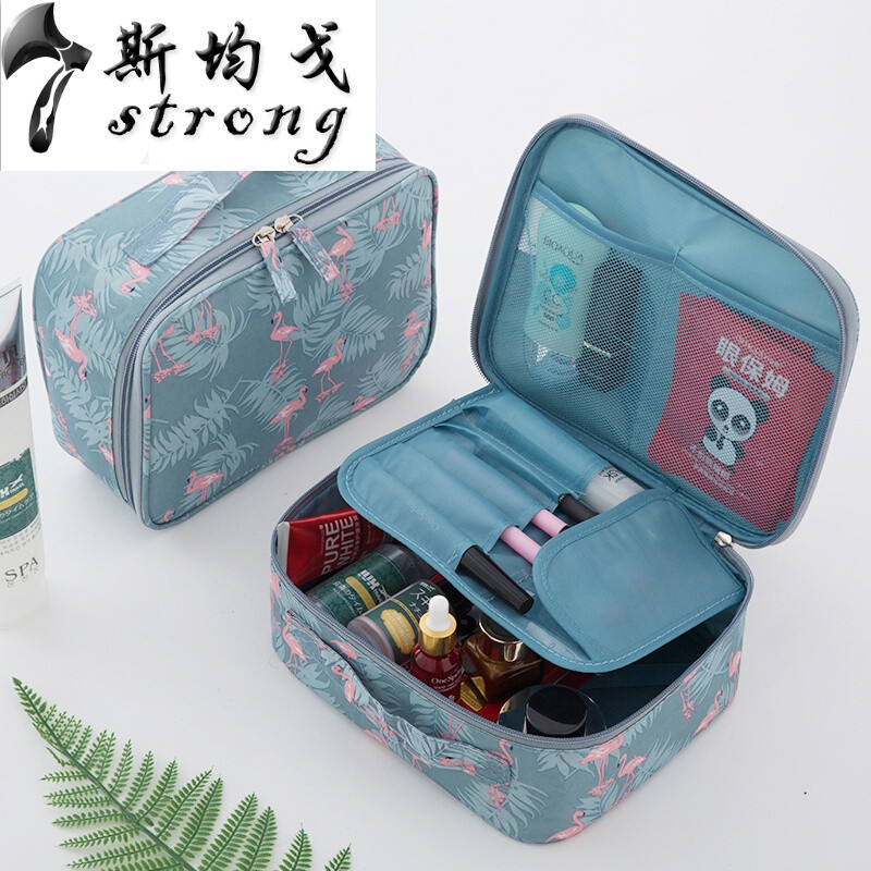 少女心化妆包可爱小号便携大容量多功能韩版简约便携化妆品收纳包浅蓝色半月包_1 灰色火烈鸟-A款