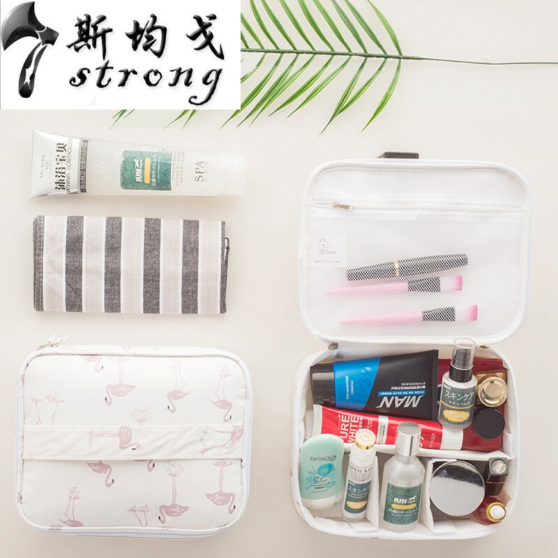 少女心化妆包可爱小号便携大容量多功能韩版简约便携化妆品收纳包浅蓝色半月包_1 白色火烈鸟-B款