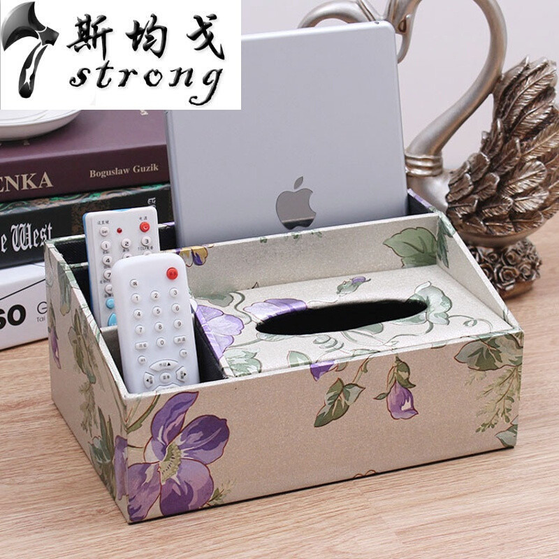 多功能纸巾盒欧式客厅茶几遥控器收纳盒创意抽纸盒家用餐巾纸抽盒乳白色多功能白金树根_1 紫罗兰多功能紫色牵牛