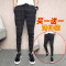 休闲裤男2018韩版潮流哈伦小脚裤子修身九分夏季_6 S 格子裤+二杠裤
