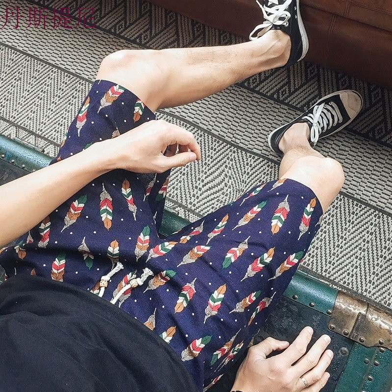 夏季印花短裤男士沙滩裤韩版潮男裤子修身直筒休闲裤大码透气裤衩_1 L 十八号色
