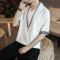 中国风夏季棉麻汉服上衣男亚麻唐装复古居士服禅修道服中式男_3_5 XL T21白色