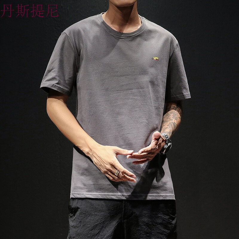 男士短袖2018打底衫个性印花男装潮流宽松夏季半袖上衣服_2 3XL T167深灰色