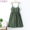 2018夏装女小清新碎花棉布带裙打底裙内搭棉连衣裙;墨绿底小白花均码_5 默认尺寸 墨绿底小白花