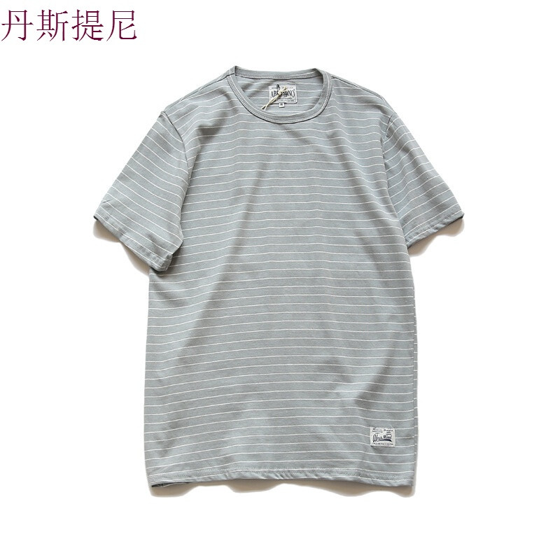 东京衣柜男装夏季日系复古撞色条纹韩版圆领休闲短袖T恤男半袖男 XL 蓝色