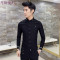 2018新款春季韩版男士紧身长袖衬衫衣服型师服装帅气修身衬衣土_7 L 黑色H161