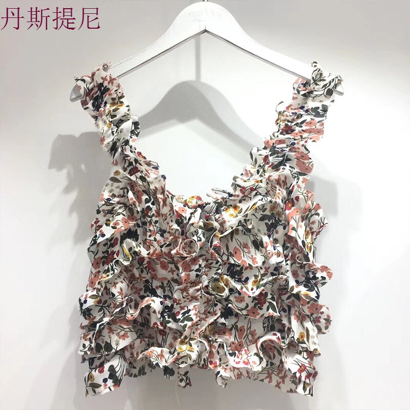 碎花无袖带衫女2018夏装新款韩范休闲显瘦外搭短款背心上衣女装_7 M 白色