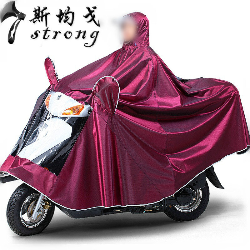 摩托车雨衣单人双人男女电动自行车骑行加大加厚防水雨披5XL双人款-枣红XXXXL_1_4 5XL单人款-枣红