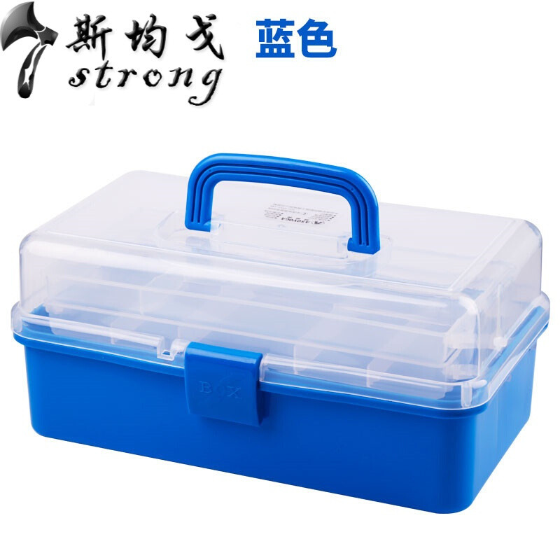 美术工具箱小学生绘画画箱用品美甲收纳盒塑料家用大号三层手提式_5 蓝色