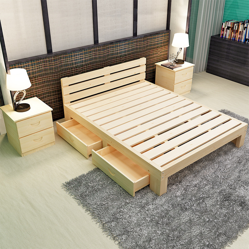 欧宝美木单人床双人床公寓床实木床1.2米宽不带抽 实木1.2米不带抽