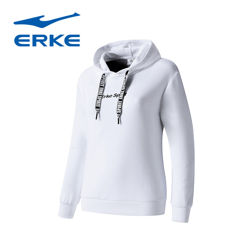 鸿星尔克（ERKE）卫衣女2018秋季新款连帽卫衣女子学生宽松套头运动外套女1221841_1 S 正白