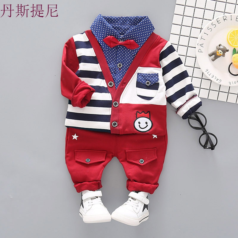 男宝宝秋装套装0一1-2-3岁韩版潮4小童洋气英伦风时尚个性儿童春 100cm 红色