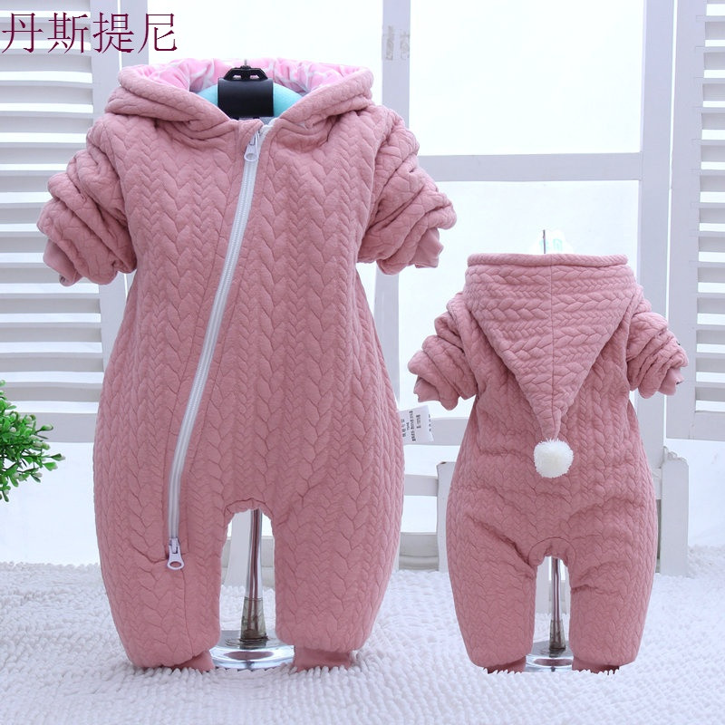 婴儿哈衣冬装女宝宝长袖棉衣婴幼儿爬服新生儿棉连体3-5月外出服 66cm（73码建议0-3个月） 紫色麦穗紫色