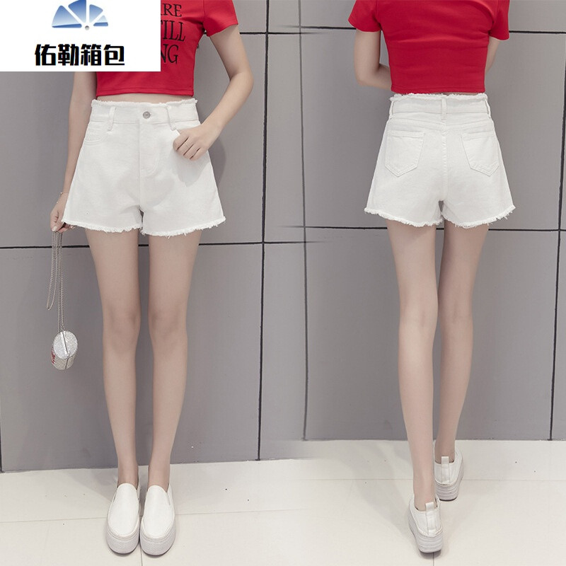 白色破洞牛仔短裤女夏季薄款上下毛边高腰阔腿裤宽松学生韩版裤子zyx 26 白色
