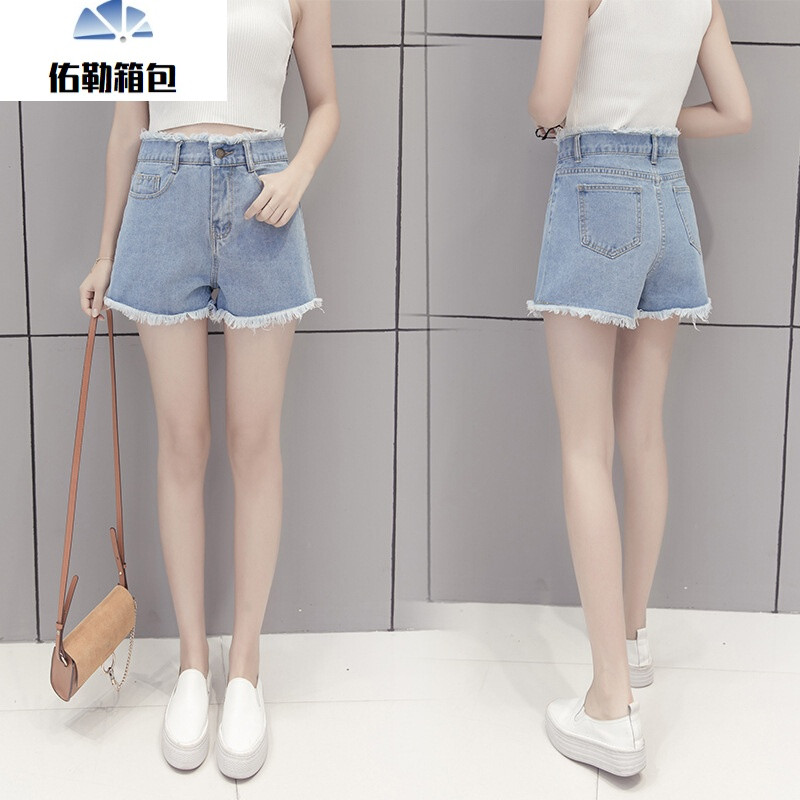 白色破洞牛仔短裤女夏季薄款上下毛边高腰阔腿裤宽松学生韩版裤子zyx 27 浅蓝