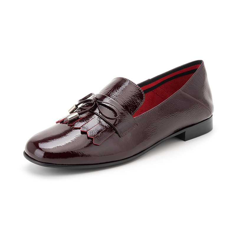 星期六（ST&SAT）秋季新品牛皮革英伦风低跟休闲单鞋女SS83111449 深红色 38码