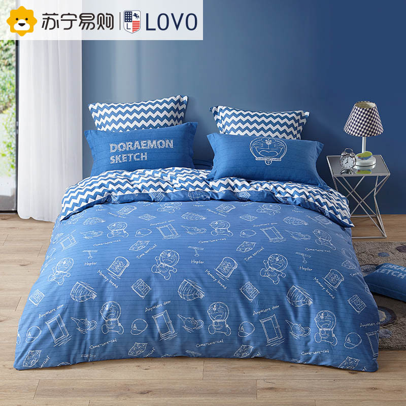 LOVO家纺罗莱生活出品四件套全棉纯棉磨毛哆啦a梦卡通被套床单床品1.5/1.8米床 魔法宝贝