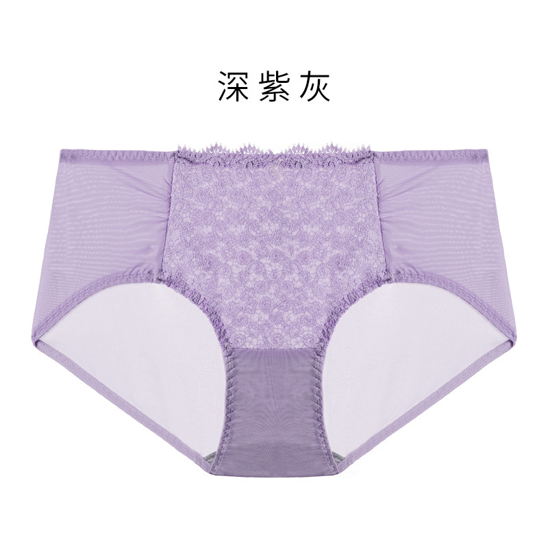 千奈美QIANNAIMEI清爽透气舒适亲肤三角裤性感蕾丝中腰提臀无痕内裤女士内裤 M 深紫灰
