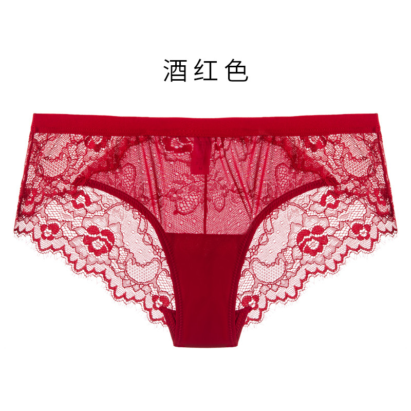千奈美QIANNAIMEI舒适亲肤清爽透气三角裤轻盈无束缚性感柔软蕾丝内裤女士内裤 XL 酒红色