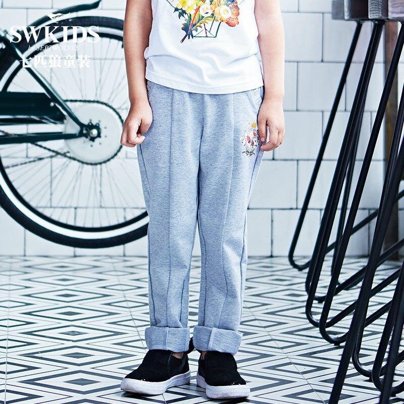 七匹狼童装女童裤子休闲裤儿童长裤_1 110cm 花灰
