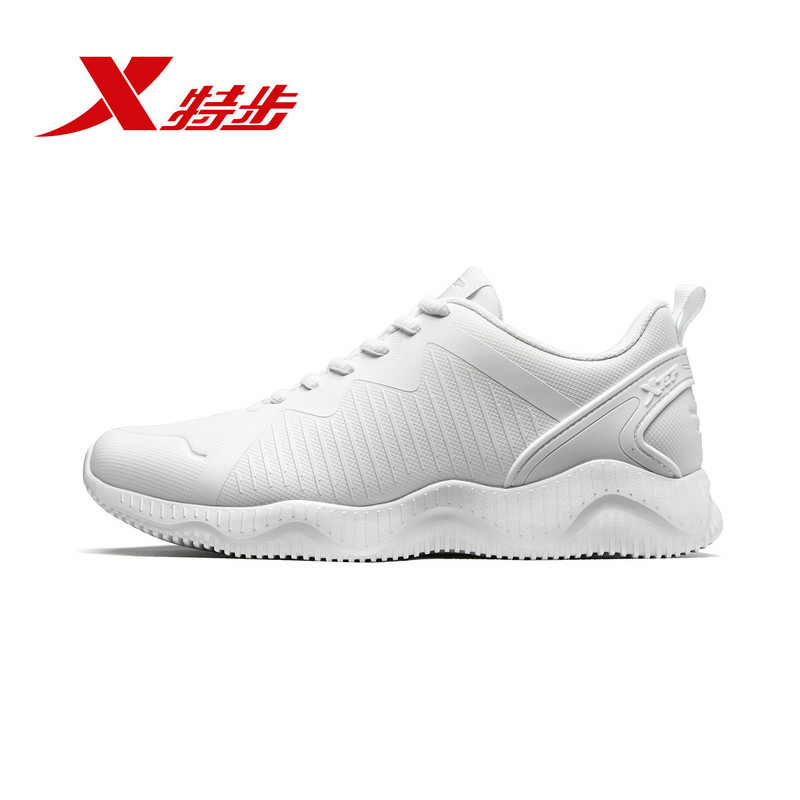 特步(Xtep)2018秋季新款跑鞋女士防滑减震运动鞋革面轻质中底跑步鞋泡沫运动健身缓震回弹女鞋882418119530 白色 38码