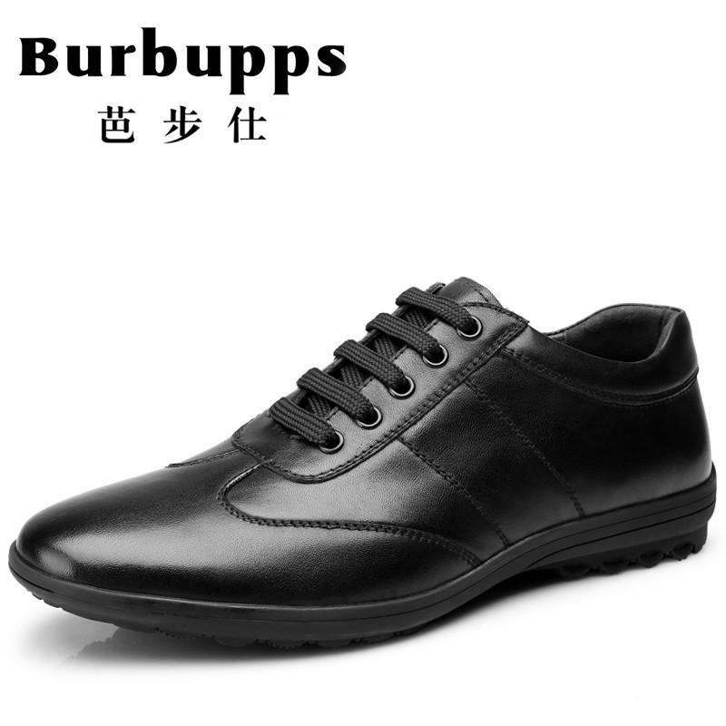 法国品牌Burbupps芭步仕2018秋尚新真皮商务休闲鞋男士系带舒适男鞋耐磨低帮牛皮鞋 黑色 37码