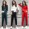 简妮薇(JIANNIWEI)休闲运动服套装女士2018秋季新款韩版修身显瘦长袖长裤两件套 6675墨绿色 XL
