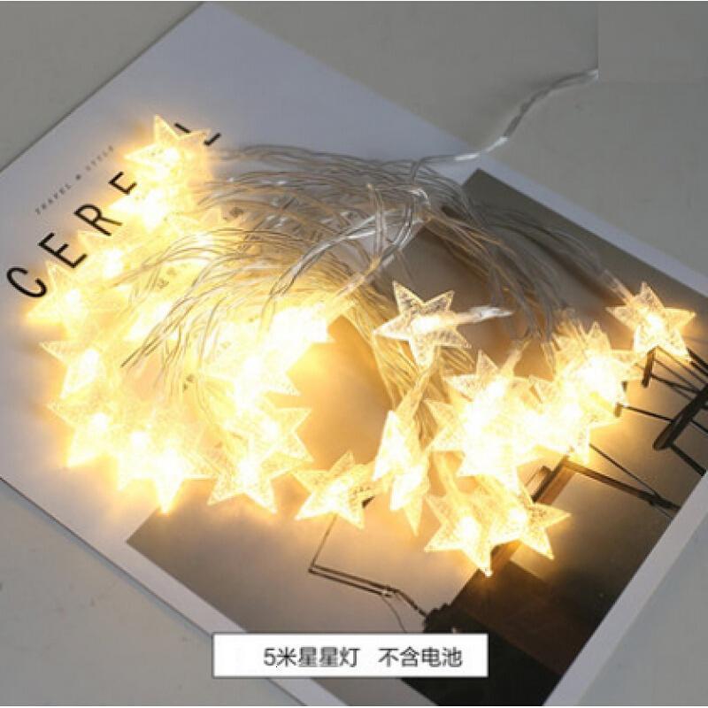 LED星星灯小彩灯闪灯串灯满天星房间宿舍圆灯装饰灯卧室布置灯泡_5 默认尺寸 星星5米30个灯(电池款)暖白