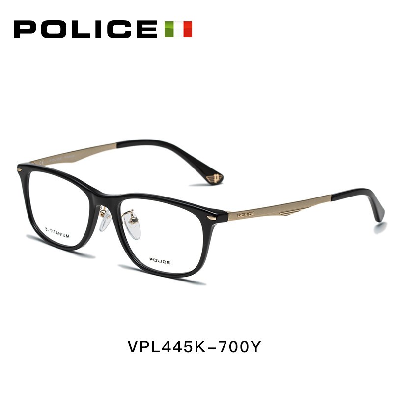 意大利POLICE近视眼镜框男潮人个性男款女款全框时尚镜架 亮黑金色VPL445K53700Y