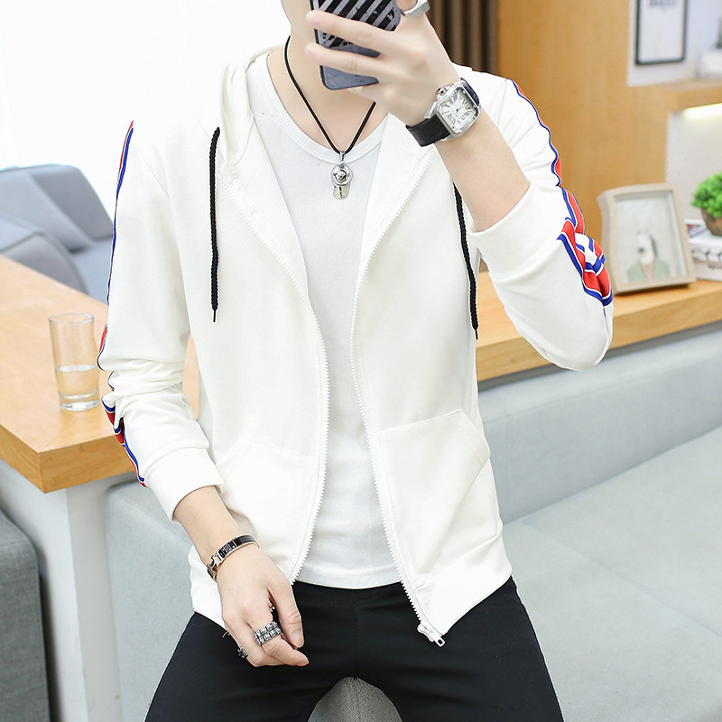 M2monLine 2018秋冬装休闲男卫衣套装休闲连帽男运动服开衫外套 XXL 白色