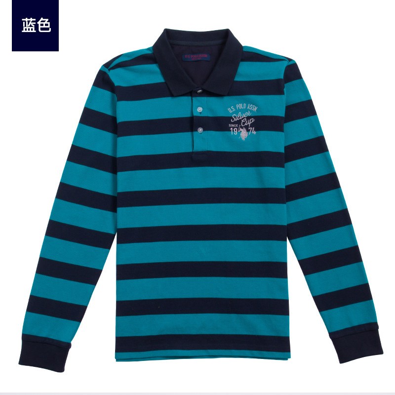 U.S.POLOASSN.男士长袖polo衫春秋青年商务休闲纯棉翻领T恤衫男 L/175 蓝色