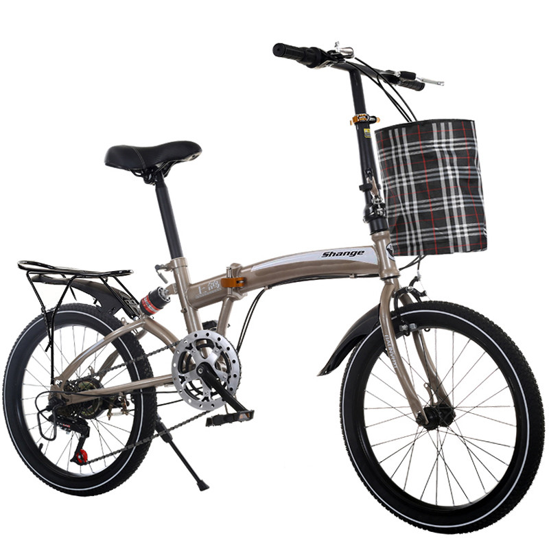 折叠自行车16寸20寸变速碟刹减震学生男女式便携超轻可成人用单车 20变速减震金色加礼品